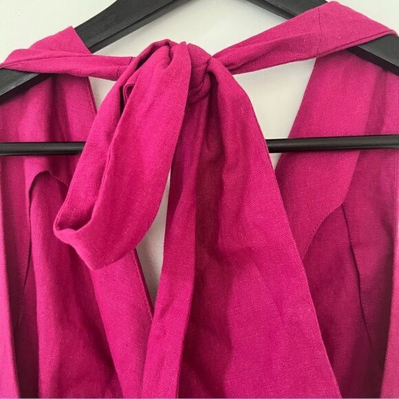 Zara Fushia Purple Linen Blend Halter Maxi Summer Party Wedding Dress - Picture 16 of 16